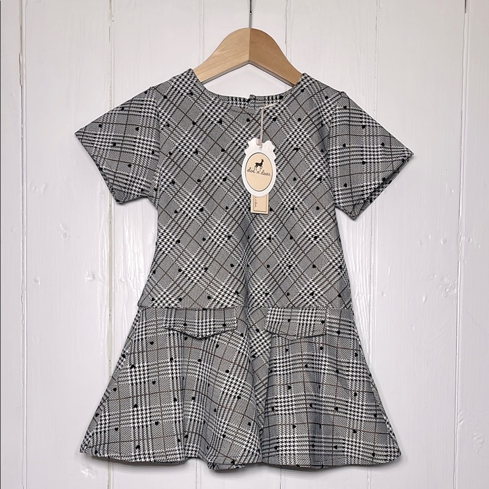 DOE A DEER NWT Preppy Classic Prince of Whales Plaid Heart Print Twirl Dress